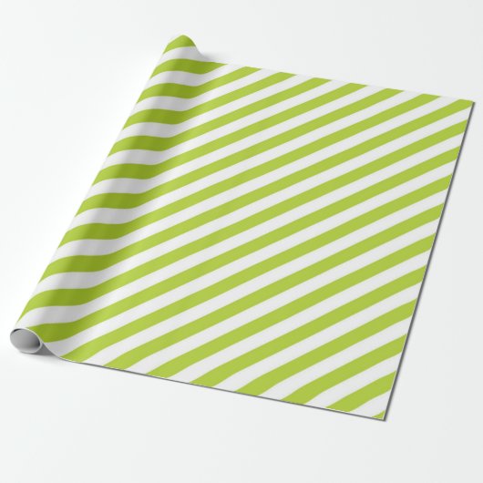 Diagonal lime green and white stripes pattern ラッピングペーパー (アンロールド)