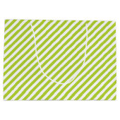 Diagonal lime green and white stripes pattern ラージペーパーバッグ (裏面)