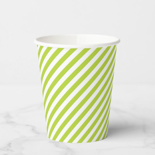 Diagonal lime green and white stripes pattern 紙コップ (左)