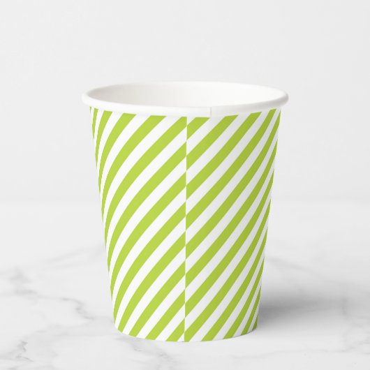 Diagonal lime green and white stripes pattern 紙コップ (右)