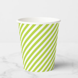 Diagonal lime green and white stripes pattern 紙コップ