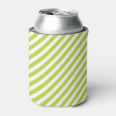 Diagonal lime green and white stripes pattern 缶クーラー (缶正面)