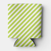 Diagonal lime green and white stripes pattern 缶クーラー (正面)