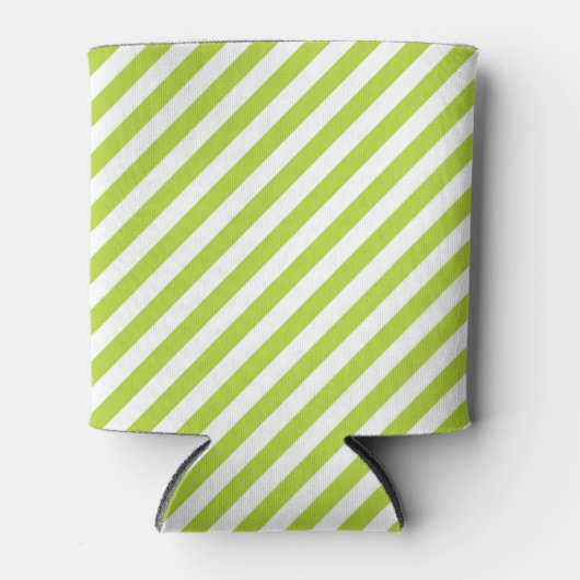 Diagonal lime green and white stripes pattern 缶クーラー (正面)