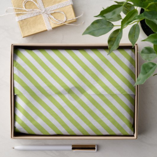 Diagonal lime green and white stripes pattern 薄葉紙 (ギフト)
