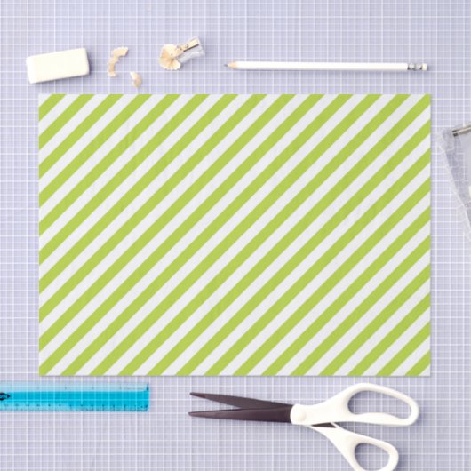 Diagonal lime green and white stripes pattern 薄葉紙 (クラフト)