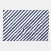 Diagonal navy blue and white stripes pattern キッチンタオル (横)
