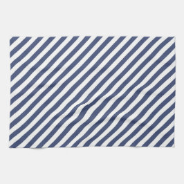 Diagonal navy blue and white stripes pattern キッチンタオル