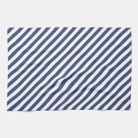 Diagonal navy blue and white stripes pattern キッチンタオル (横)