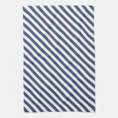 Diagonal navy blue and white stripes pattern キッチンタオル (縦)