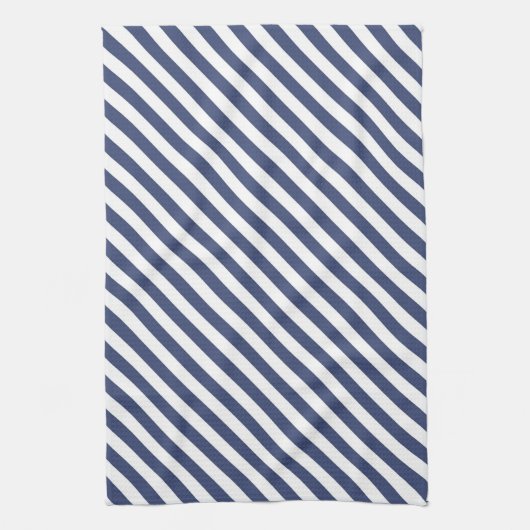 Diagonal navy blue and white stripes pattern キッチンタオル (縦)