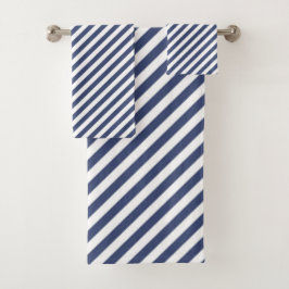 Diagonal navy blue and white stripes pattern バスタオルセット