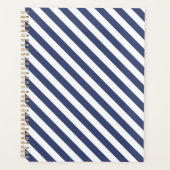 Diagonal navy blue and white stripes pattern プランナー手帳 (正面)