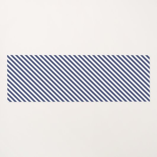 Diagonal navy blue and white stripes pattern ヨガマット (裏面(横))