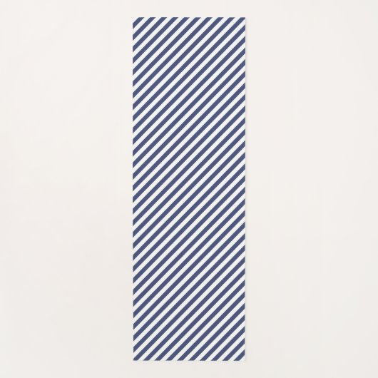 Diagonal navy blue and white stripes pattern ヨガマット (正面)