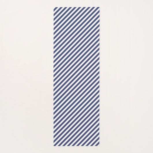 Diagonal navy blue and white stripes pattern ヨガマット (裏面)