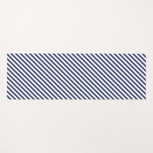 Diagonal navy blue and white stripes pattern ヨガマット (正面(横))