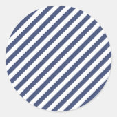 Diagonal navy blue and white stripes pattern ラウンドシール (正面)