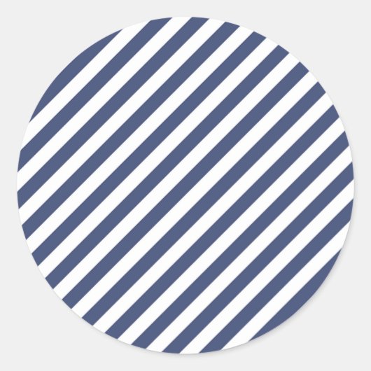 Diagonal navy blue and white stripes pattern ラウンドシール (正面)