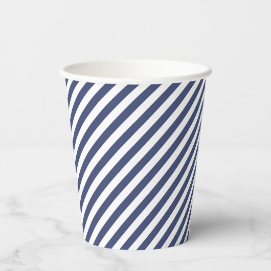 Diagonal navy blue and white stripes pattern 紙コップ (裏面)