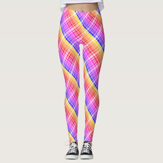 Diagonal Neon Plaid Stripe Gradient レギンス (正面)