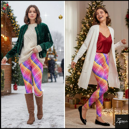 Diagonal Neon Plaid Stripe Gradient レギンス