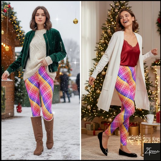 Diagonal Neon Plaid Stripe Gradient レギンス