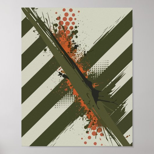Diagonal Olive Stripes with Orange Splashes ポスター (正面)