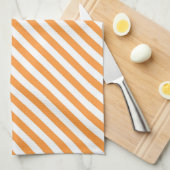 Diagonal orange and white stripes pattern キッチンタオル (四つ折り)