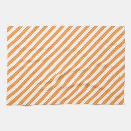 Diagonal orange and white stripes pattern キッチンタオル