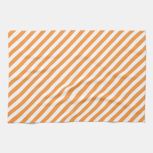 Diagonal orange and white stripes pattern キッチンタオル (横)