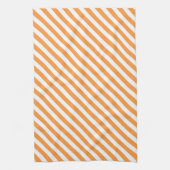 Diagonal orange and white stripes pattern キッチンタオル (縦)