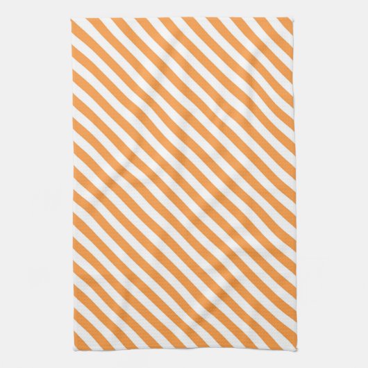 Diagonal orange and white stripes pattern キッチンタオル (縦)