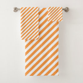 Diagonal orange and white stripes pattern バスタオルセット