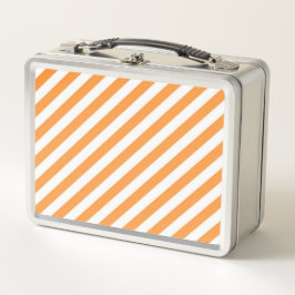Diagonal orange and white stripes pattern メタルランチボックス