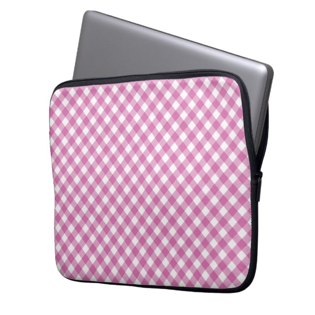 Diagonal Pink and White Gingham  ラップトップスリーブ (正面左)