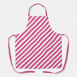 Diagonal pink and white stripes pattern エプロン