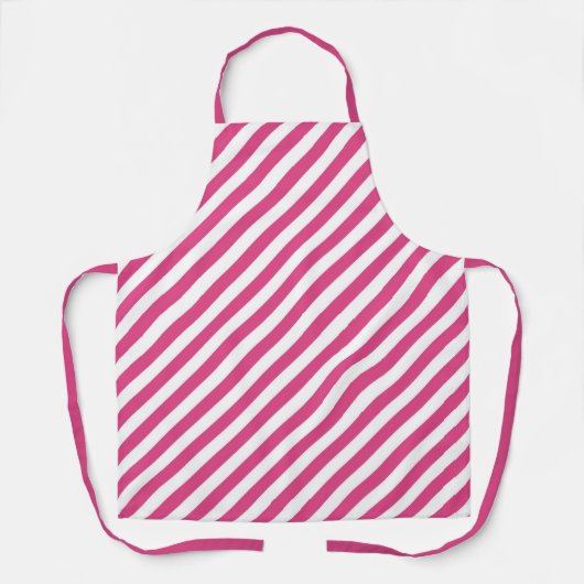 Diagonal pink and white stripes pattern エプロン (正面)