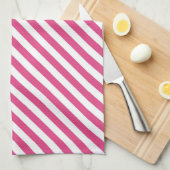 Diagonal pink and white stripes pattern キッチンタオル (四つ折り)