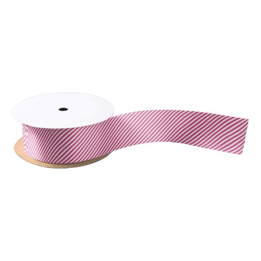 Diagonal pink and white stripes pattern サテンリボン (リール)