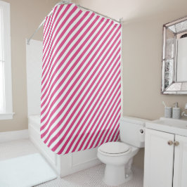Diagonal pink and white stripes pattern シャワーカーテン