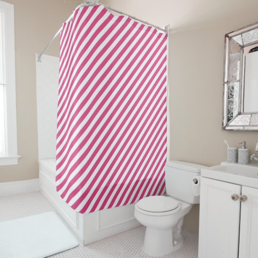 Diagonal pink and white stripes pattern シャワーカーテン (インサイチュ)