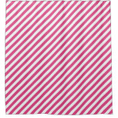 Diagonal pink and white stripes pattern シャワーカーテン (正面)