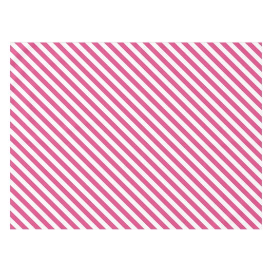Diagonal pink and white stripes pattern テーブルクロス (正面(横))