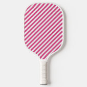 Diagonal pink and white stripes pattern ピックルボールラケット (正面)