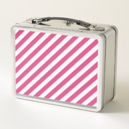 Diagonal pink and white stripes pattern メタルランチボックス