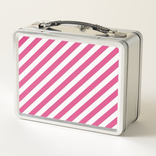 Diagonal pink and white stripes pattern メタルランチボックス (裏面)