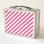 Diagonal pink and white stripes pattern メタルランチボックス (正面)