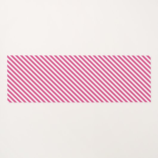 Diagonal pink and white stripes pattern ヨガマット (裏面(横))