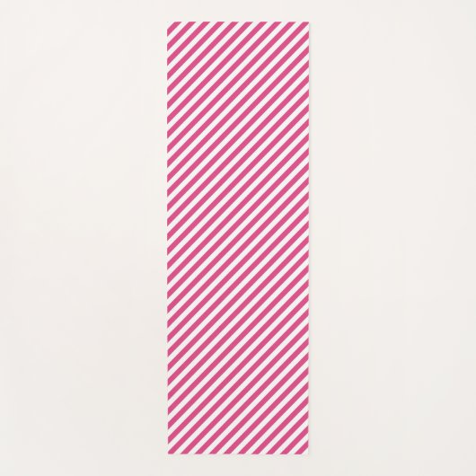 Diagonal pink and white stripes pattern ヨガマット (正面)